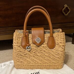 Brighton Tan Woven Satchel with Leather Trim